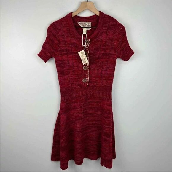 Anthropologie Nick & Mo Red Sweater Dress with Buttons S NWT - Picture 1 of 7